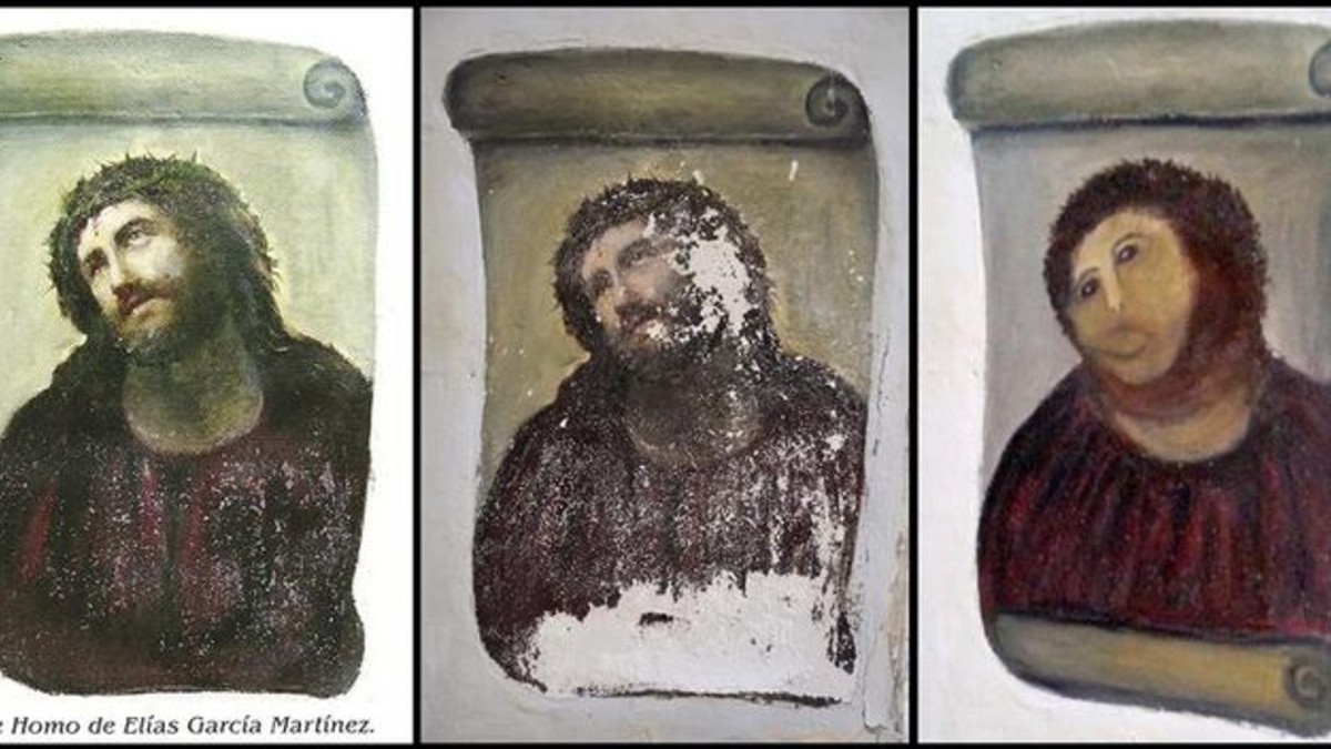 Quiso restaurar una pintura histórica, pero la arruinó
