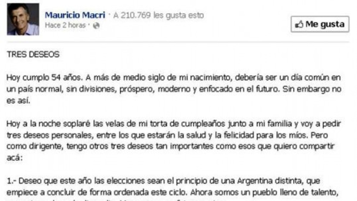 Los deseos políticos de Macri en su cumpleaños