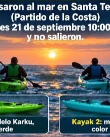 Dos kayakistas desaparecieron en Santa Teresita y sigue un amplio operativo de búsqueda